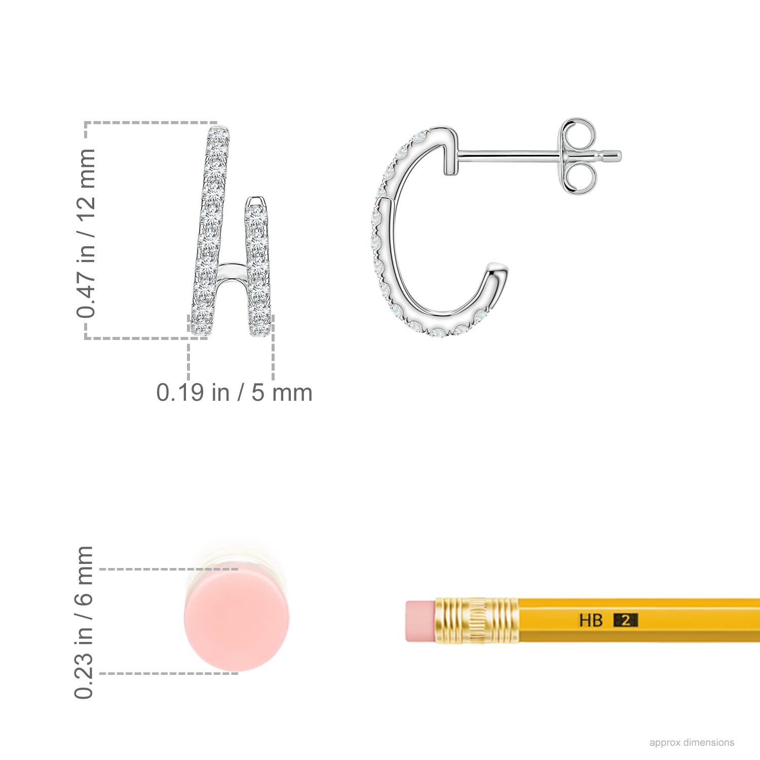 1.2mm FGVS U-Pavé Lab-Grown Diamond Double-Row Asymmetrical Hoop Earrings in White Gold - ruler