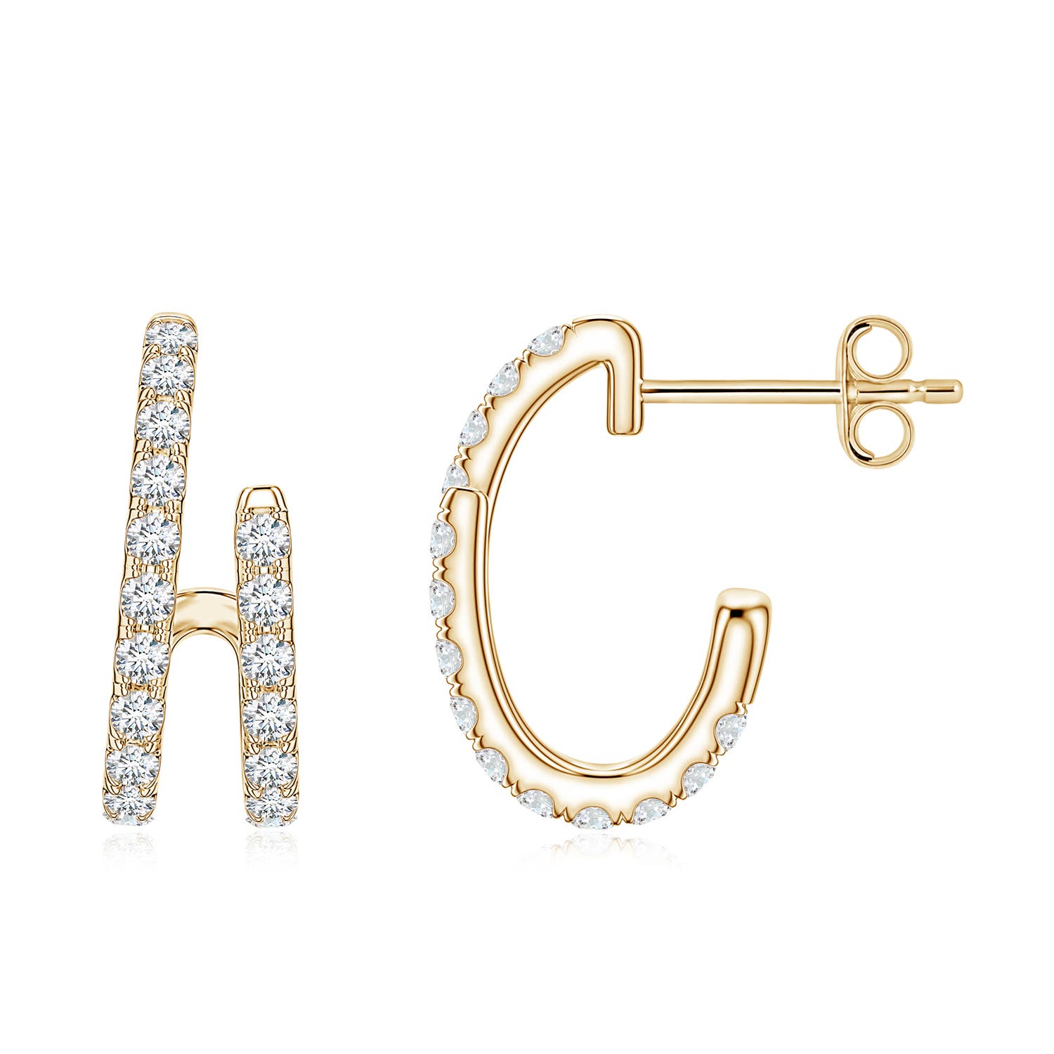 1.5mm FGVS U-Pavé Lab-Grown Diamond Double-Row Asymmetrical Hoop Earrings in 18K Yellow Gold