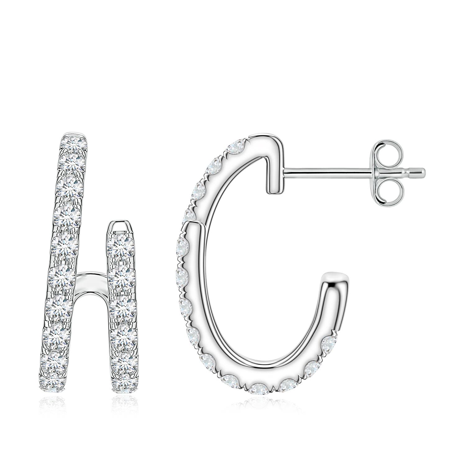 1.7mm FGVS U-Pavé Lab-Grown Diamond Double-Row Asymmetrical Hoop Earrings in P950 Platinum