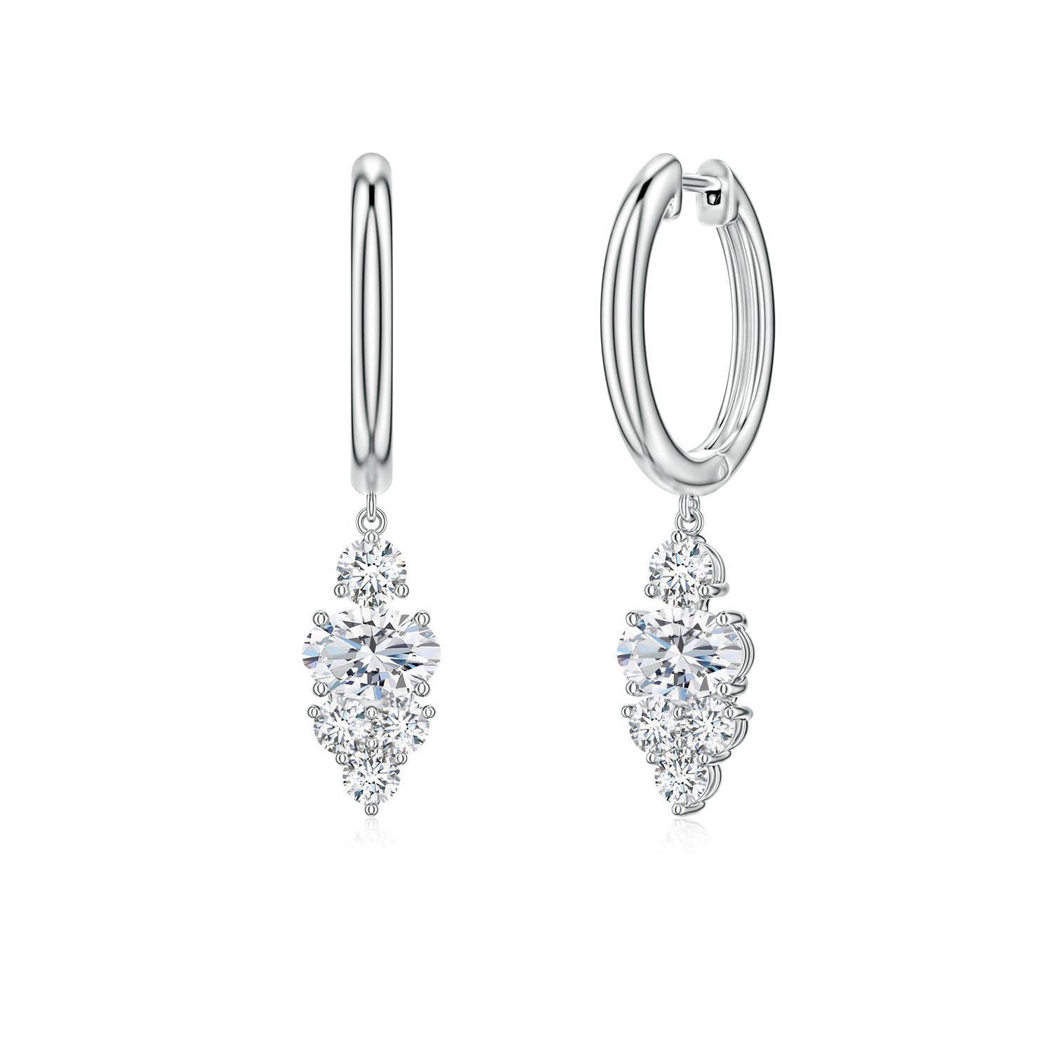 6x4mm FGVS East-West Oval Lab-Grown Diamond Trio Cluster Hoop Drop Earrings in White Gold