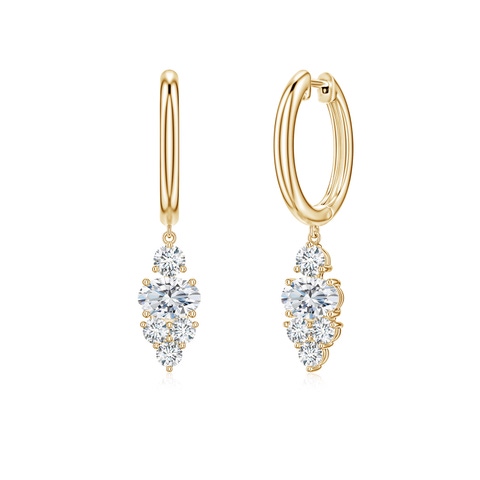 6x4mm FGVS East-West Oval Lab-Grown Diamond Trio Cluster Hoop Drop Earrings in Yellow Gold