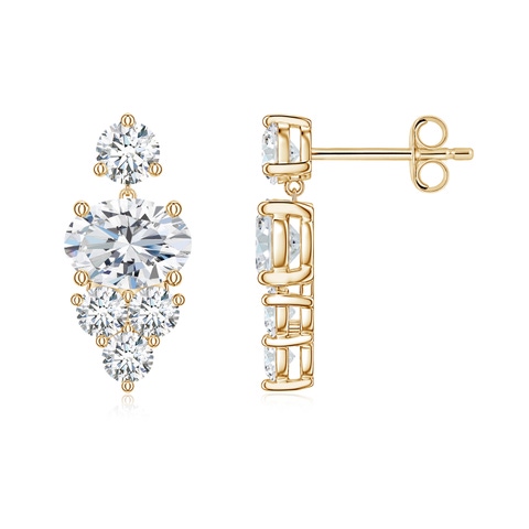 7x5mm FGVS East-West Oval Lab-Grown Diamond Trio Cluster Drop Earrings in Yellow Gold