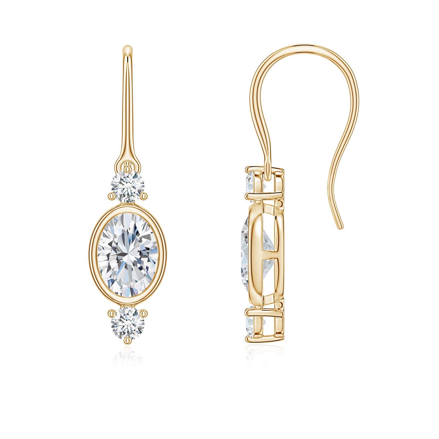 7x5mm FGVS Oval Lab-Grown Diamond Drop Earrings with Accents in Yellow Gold