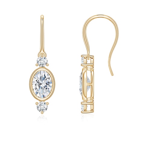 7x5mm FGVS Oval Lab-Grown Diamond Drop Earrings with Accents in Yellow Gold