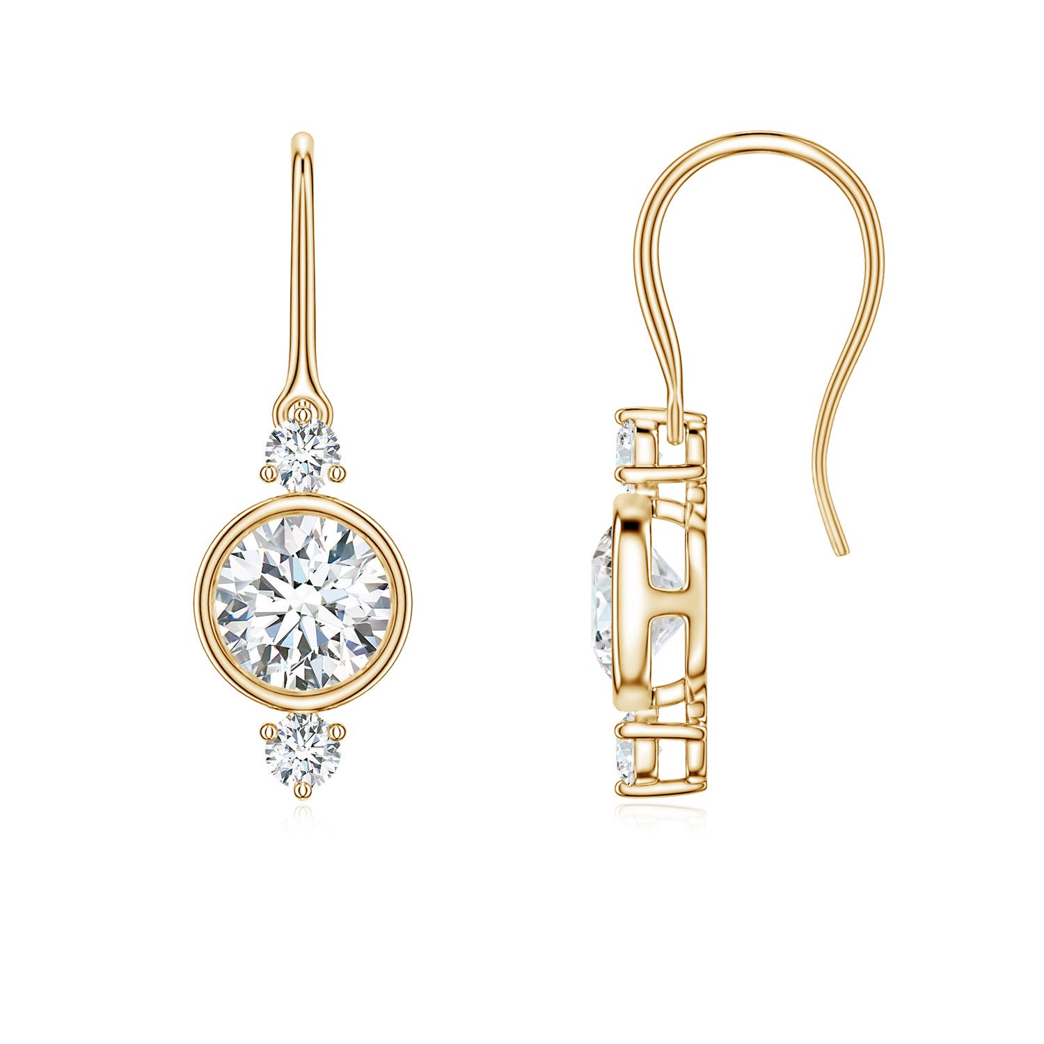 6.5mm FGVS Round Lab-Grown Diamond Drop Earrings with Accents in 18K Yellow Gold