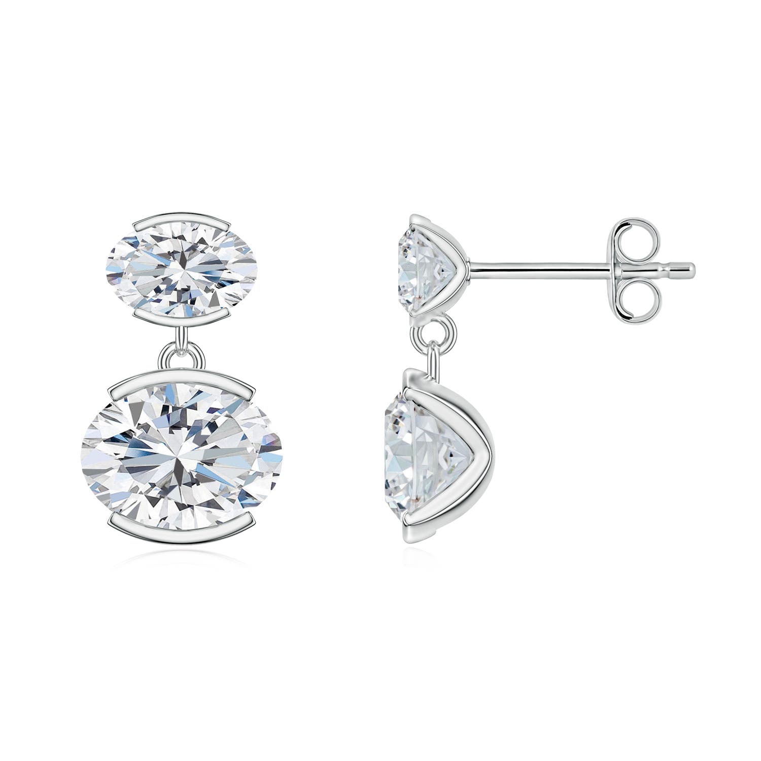 8x6mm FGVS Semi Bezel-Set East-West Oval Lab-Grown Diamond Two-Stone Drop Earrings in White Gold