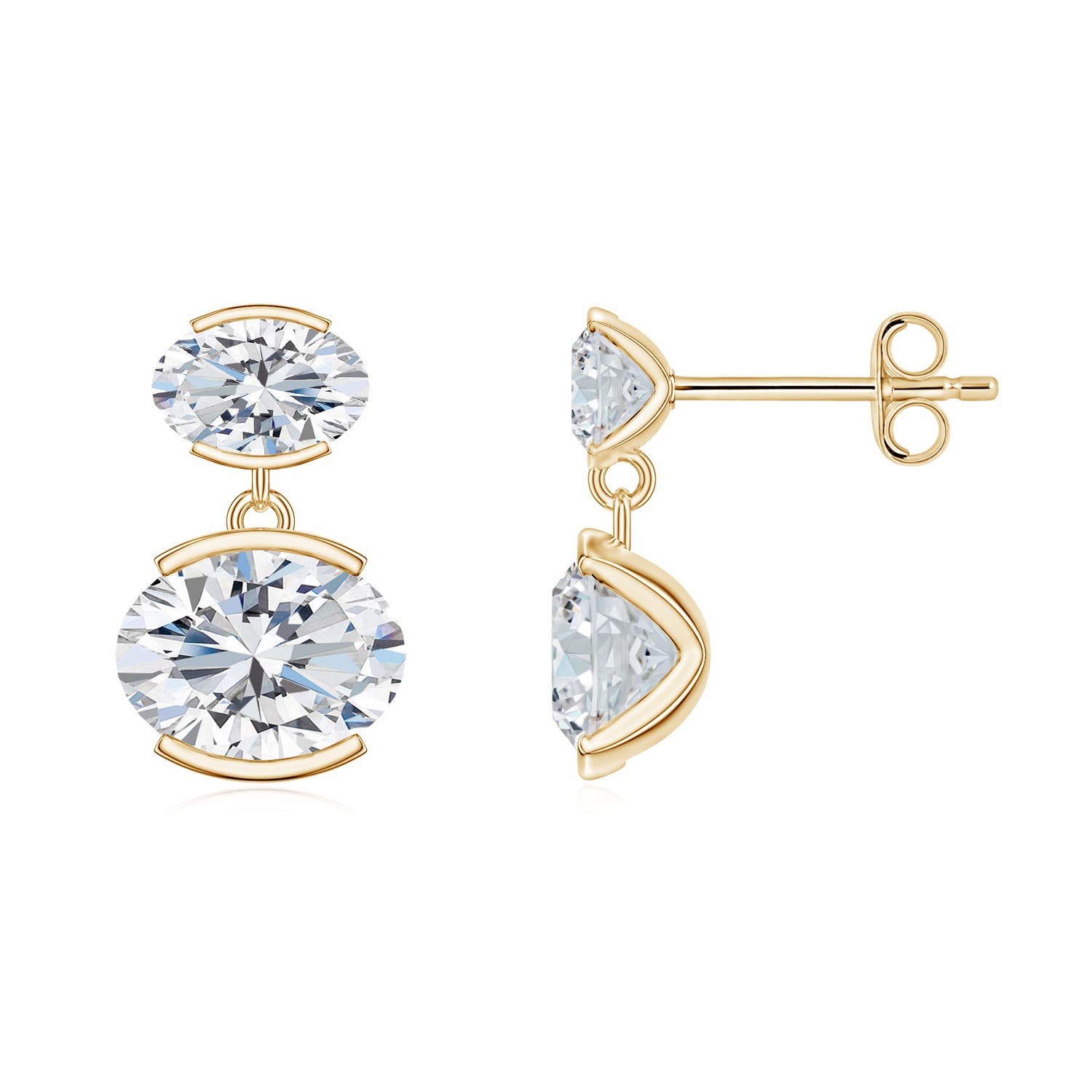 8x6mm FGVS Semi Bezel-Set East-West Oval Lab-Grown Diamond Two-Stone Drop Earrings in Yellow Gold