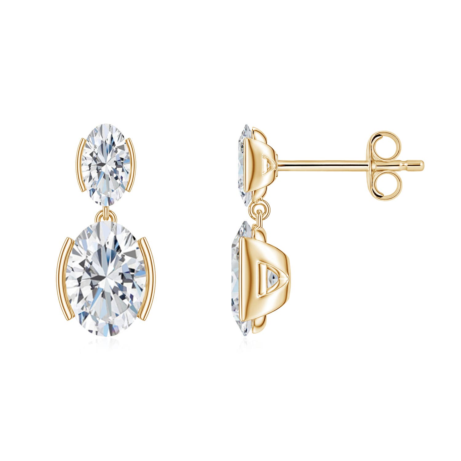 7x5mm FGVS Semi Bezel-Set Oval Lab-Grown Diamond Two-Stone Drop Earrings in Yellow Gold