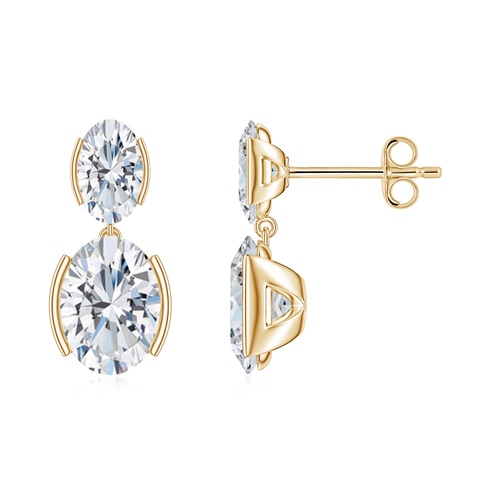 8x6mm FGVS Semi Bezel-Set Oval Lab-Grown Diamond Two-Stone Drop Earrings in Yellow Gold
