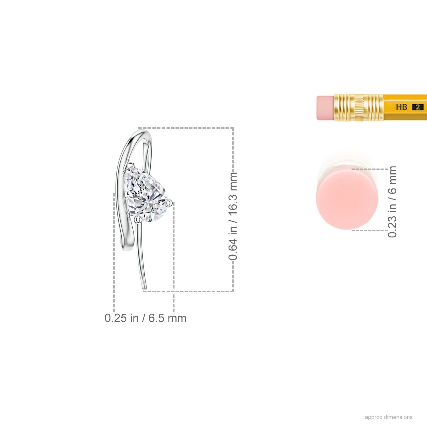 6x4mm FGVS Tilted Off-Set Pear Lab-Grown Diamond Solitaire Earrings in White Gold - ruler