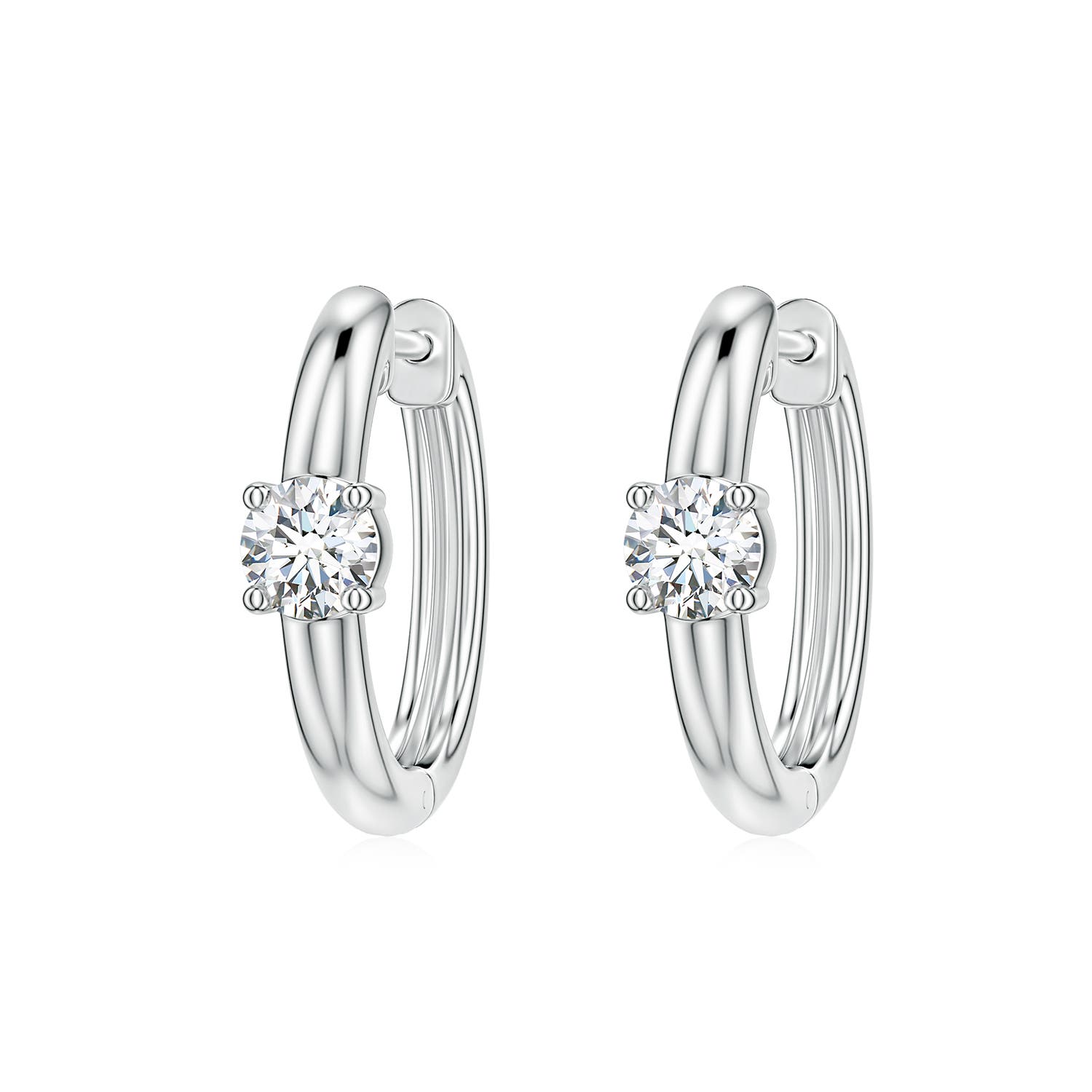 3mm FGVS Solitaire Round Lab-Grown Diamond Hoop Earrings in 18K White Gold