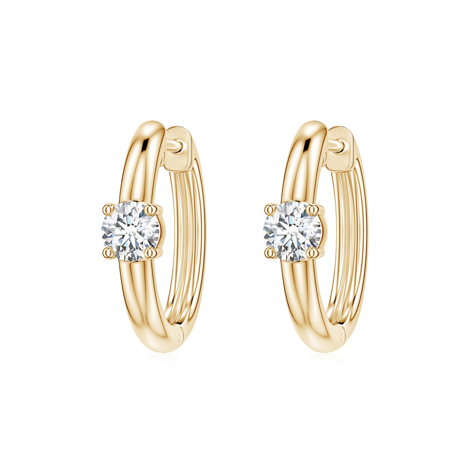 3mm FGVS Solitaire Round Lab-Grown Diamond Hoop Earrings in 18K Yellow Gold