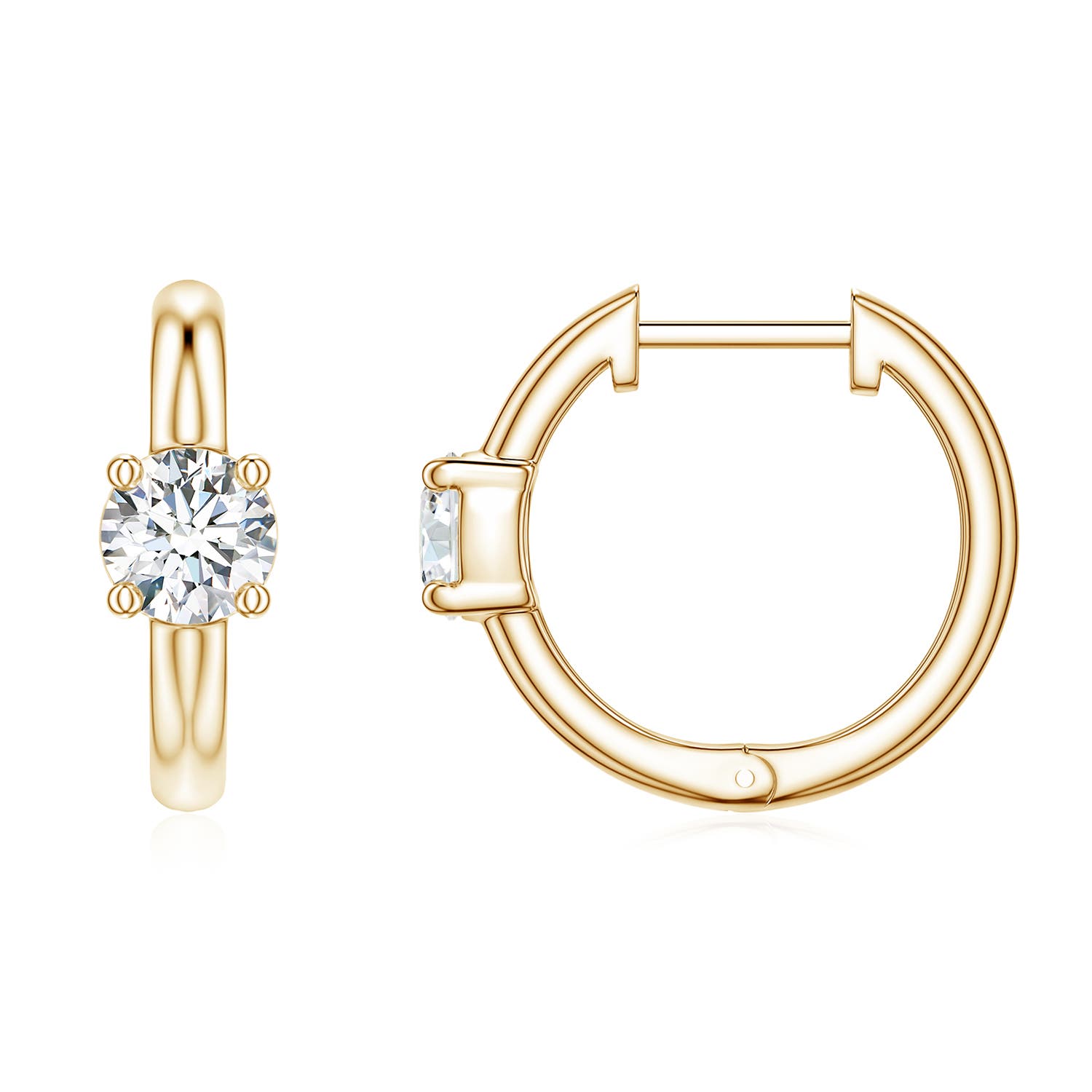 4mm FGVS Solitaire Round Lab-Grown Diamond Hoop Earrings in Yellow Gold
