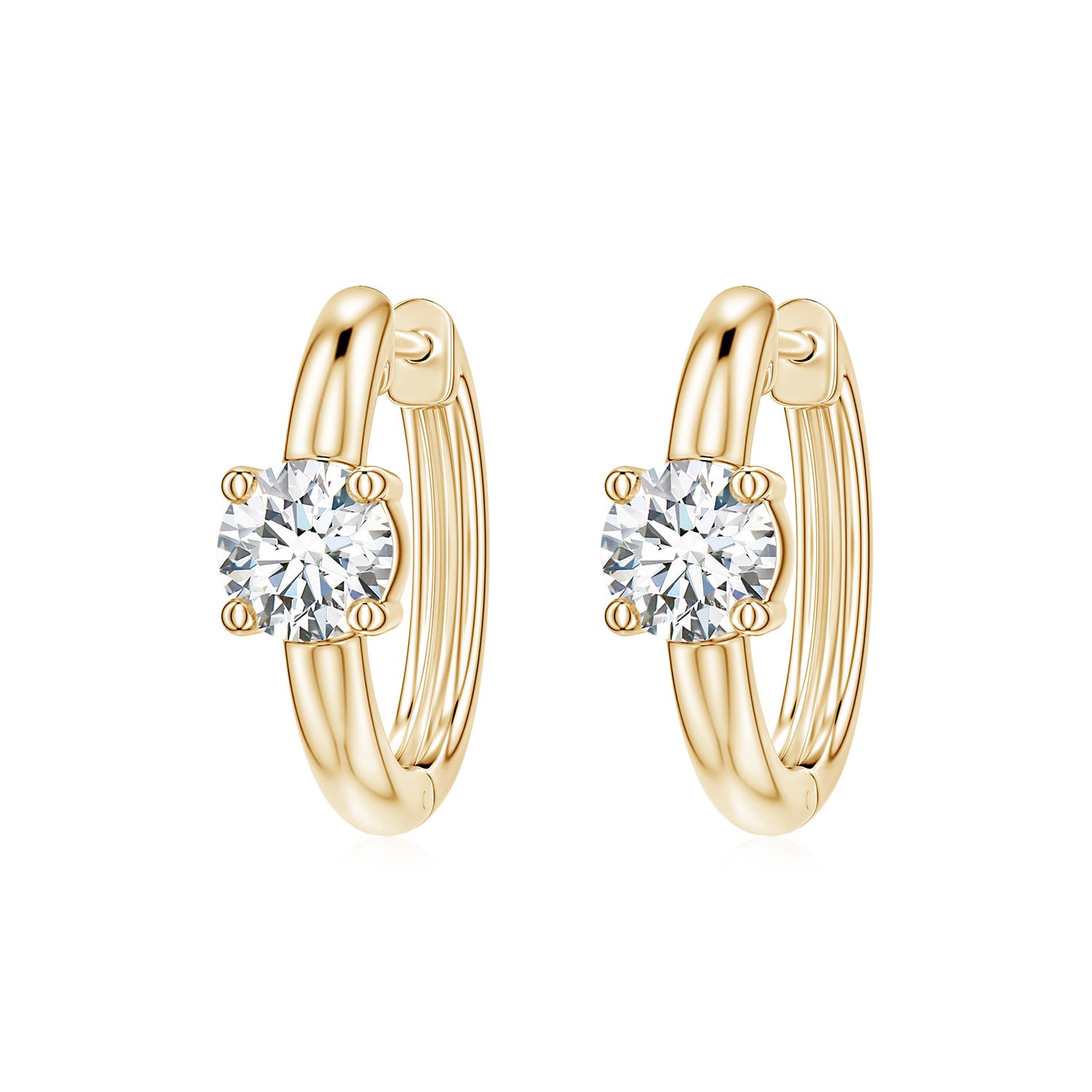 4mm FGVS Solitaire Round Lab-Grown Diamond Hoop Earrings in Yellow Gold
