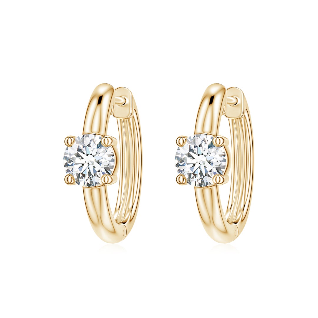 4mm FGVS Solitaire Round Lab-Grown Diamond Hoop Earrings in Yellow Gold - side 3