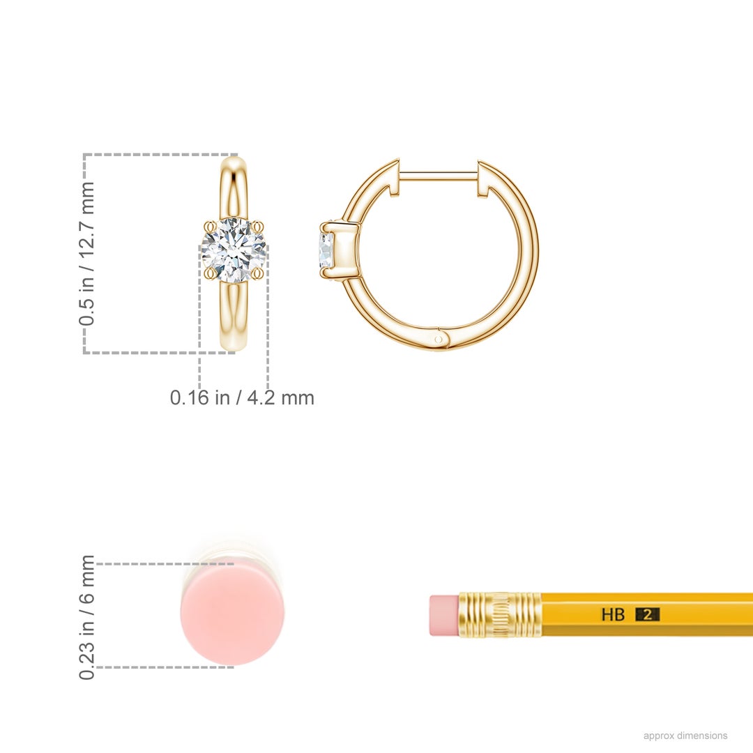 4mm FGVS Solitaire Round Lab-Grown Diamond Hoop Earrings in Yellow Gold - ruler