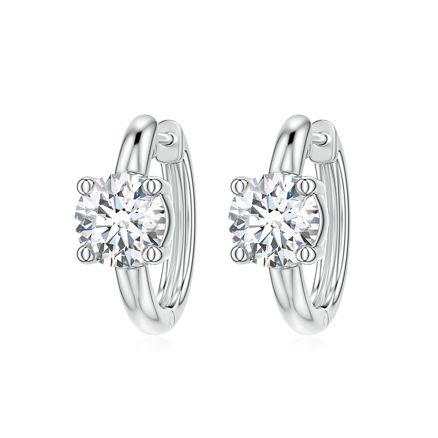 5mm FGVS Solitaire Round Lab-Grown Diamond Hoop Earrings in 18K White Gold
