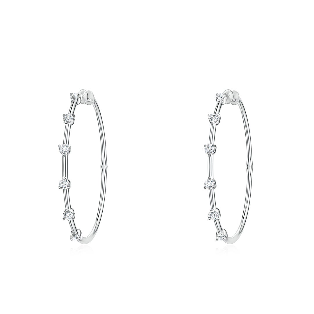 2.5mm FGVS Round Lab-Grown Diamond Six-Stone Station Hoop Earrings in White Gold - side 3