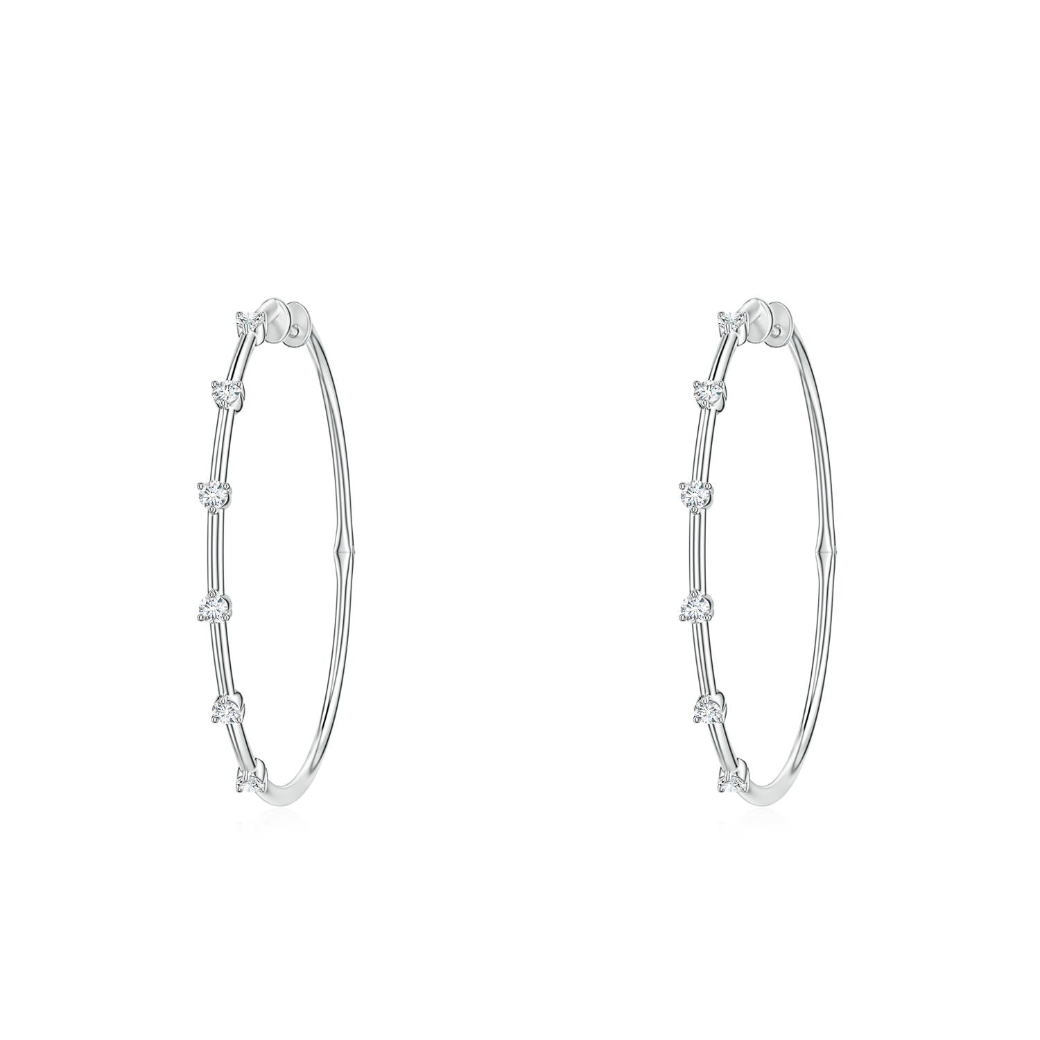 2mm FGVS Round Lab-Grown Diamond Six-Stone Station Hoop Earrings in 18K White Gold