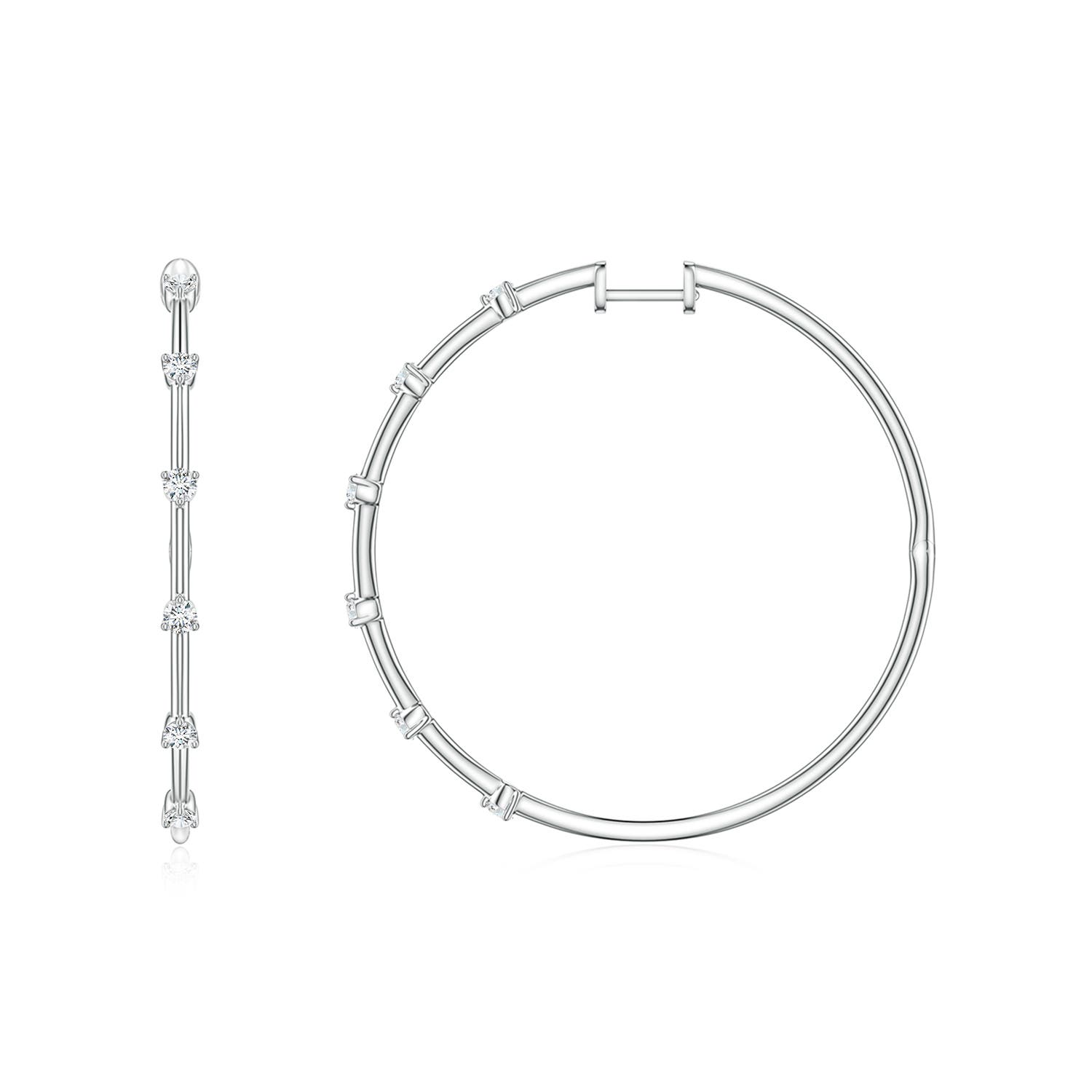 2mm FGVS Round Lab-Grown Diamond Six-Stone Station Hoop Earrings in White Gold