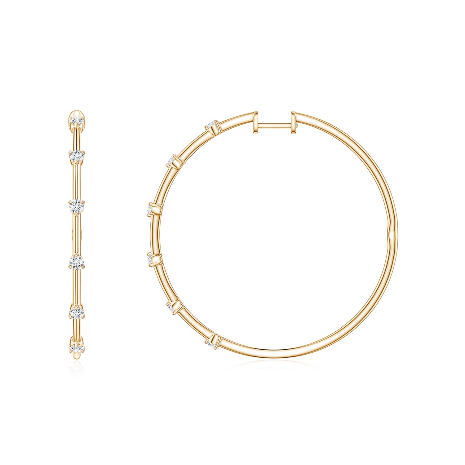 2mm FGVS Round Lab-Grown Diamond Six-Stone Station Hoop Earrings in Yellow Gold