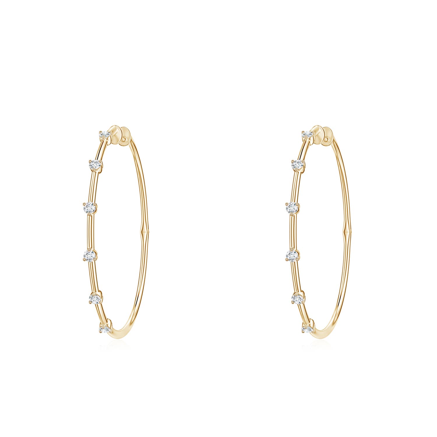 2mm FGVS Round Lab-Grown Diamond Six-Stone Station Hoop Earrings in Yellow Gold