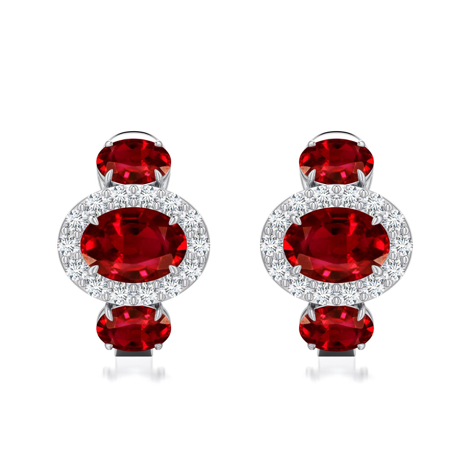 7x5mm Labgrown East-West Oval Lab-Grown Ruby Halo Earrings in White Gold