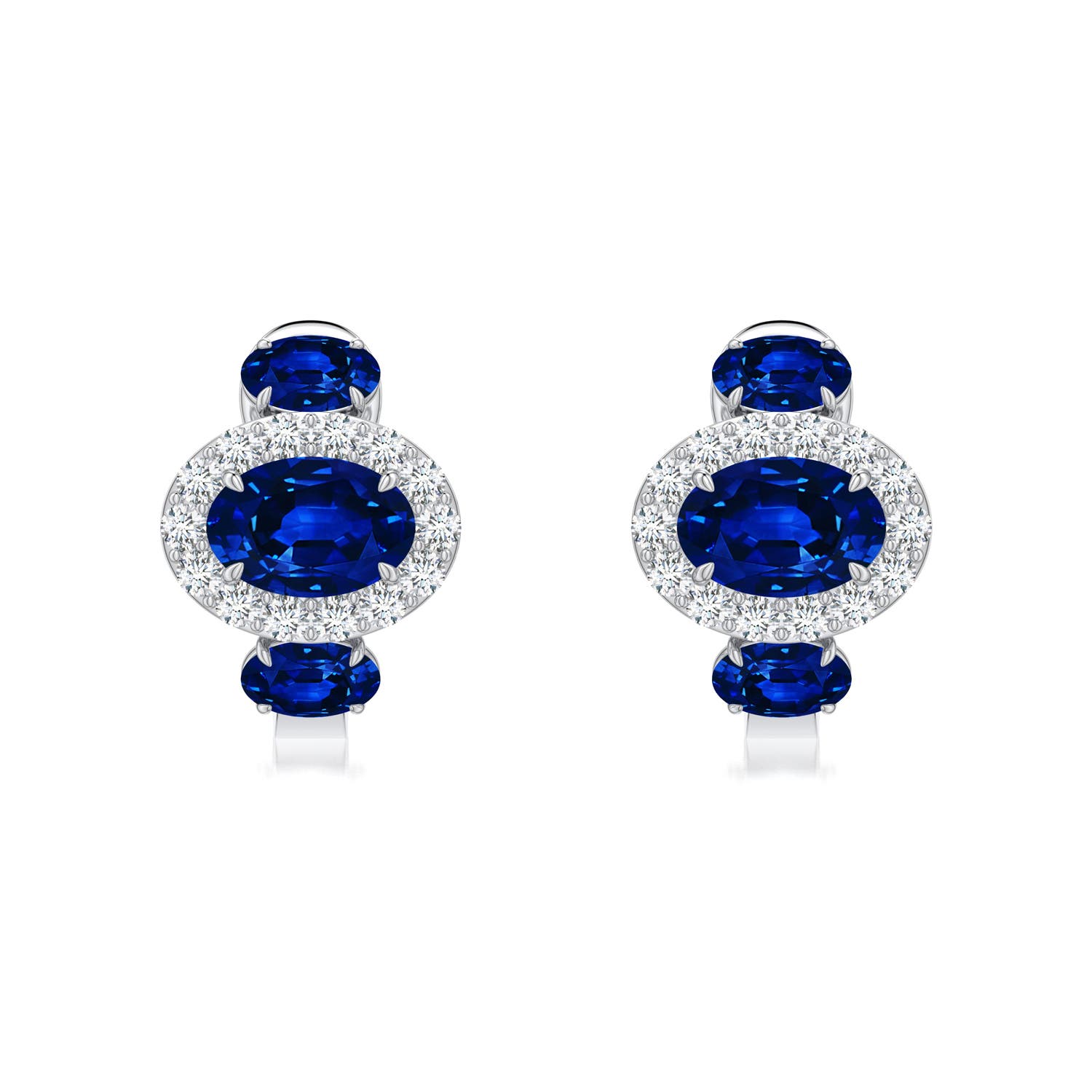 6x4mm Labgrown East-West Oval Lab-Grown Emerald Halo Earrings in White Gold