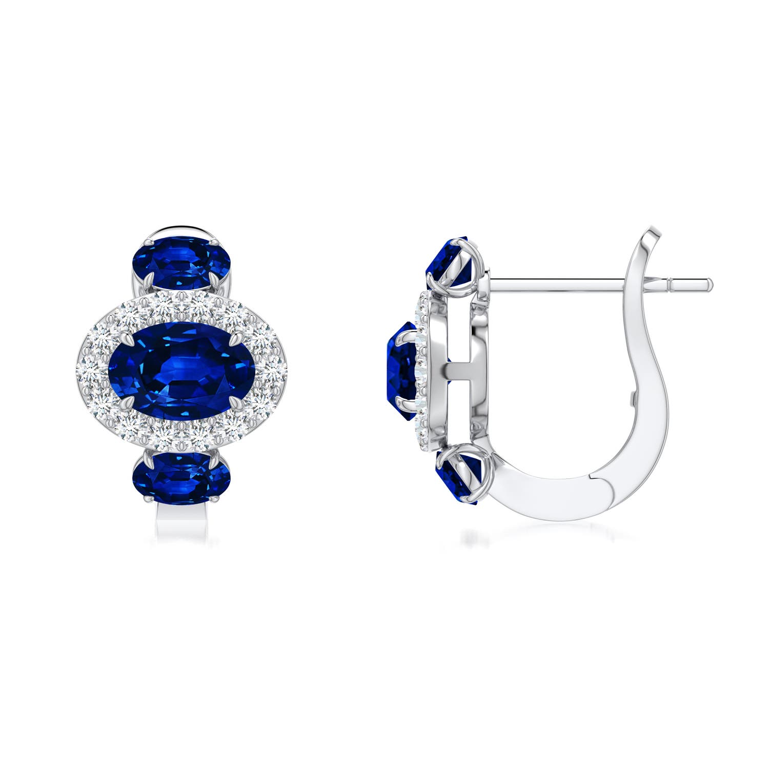 6x4mm Labgrown East-West Oval Lab-Grown Emerald Halo Earrings in White Gold