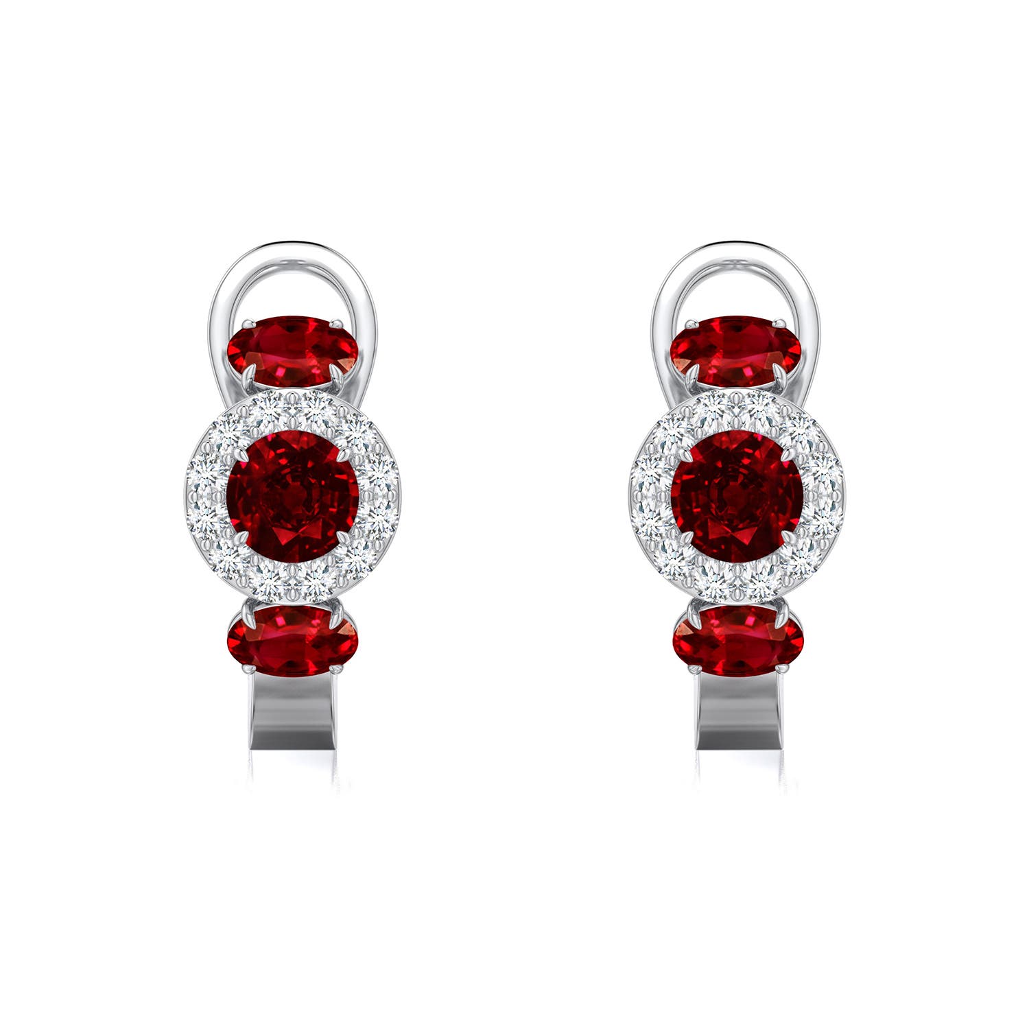 4mm Labgrown Claw Prong Round Lab-Grown Blue Sapphire Halo Earrings in White Gold