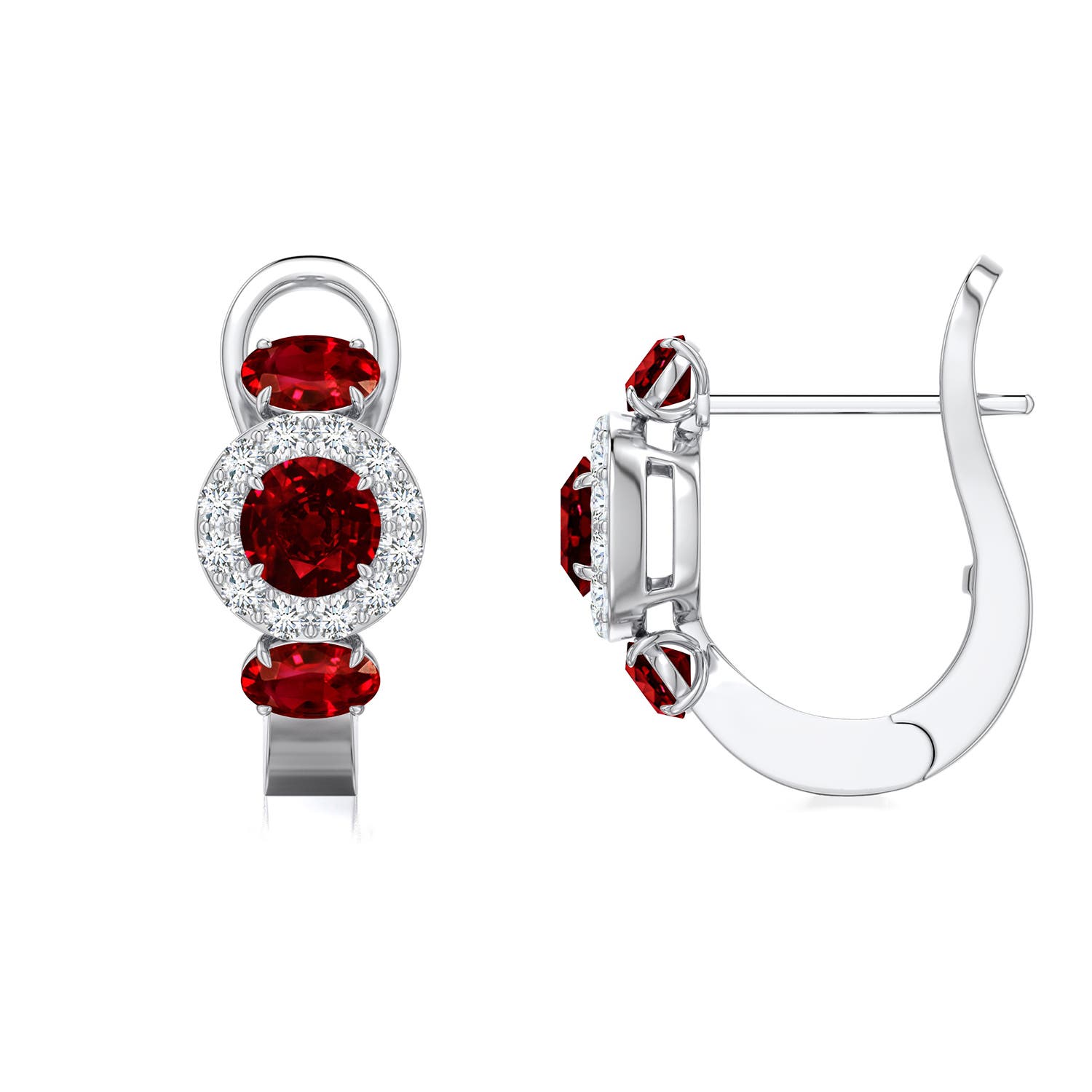 4mm Labgrown Claw Prong Round Lab-Grown Blue Sapphire Halo Earrings in White Gold