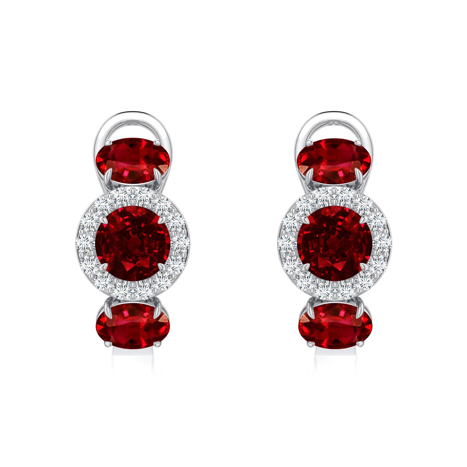 5mm Labgrown Claw Prong Round Lab-Grown Ruby Halo Earrings in White Gold