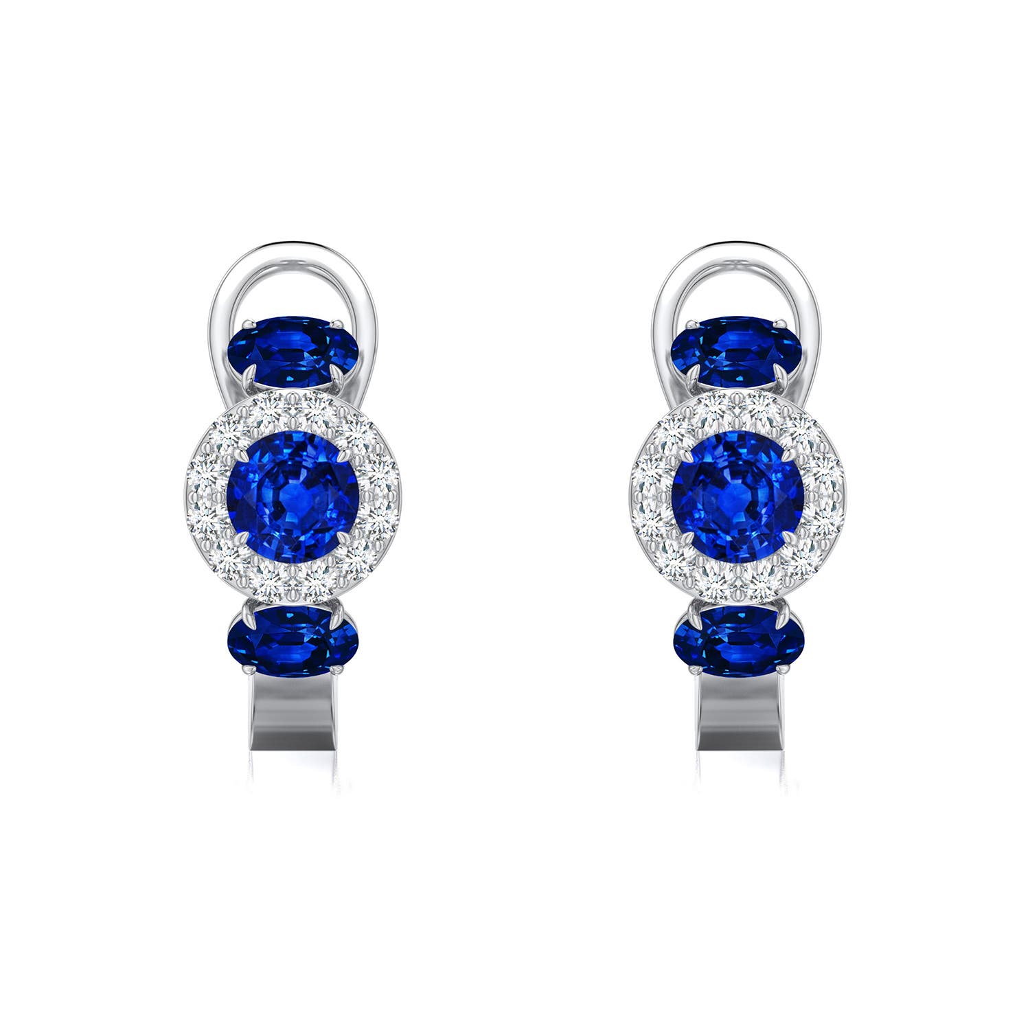 4mm Labgrown Claw Prong Round Lab-Grown Emerald Halo Earrings in White Gold