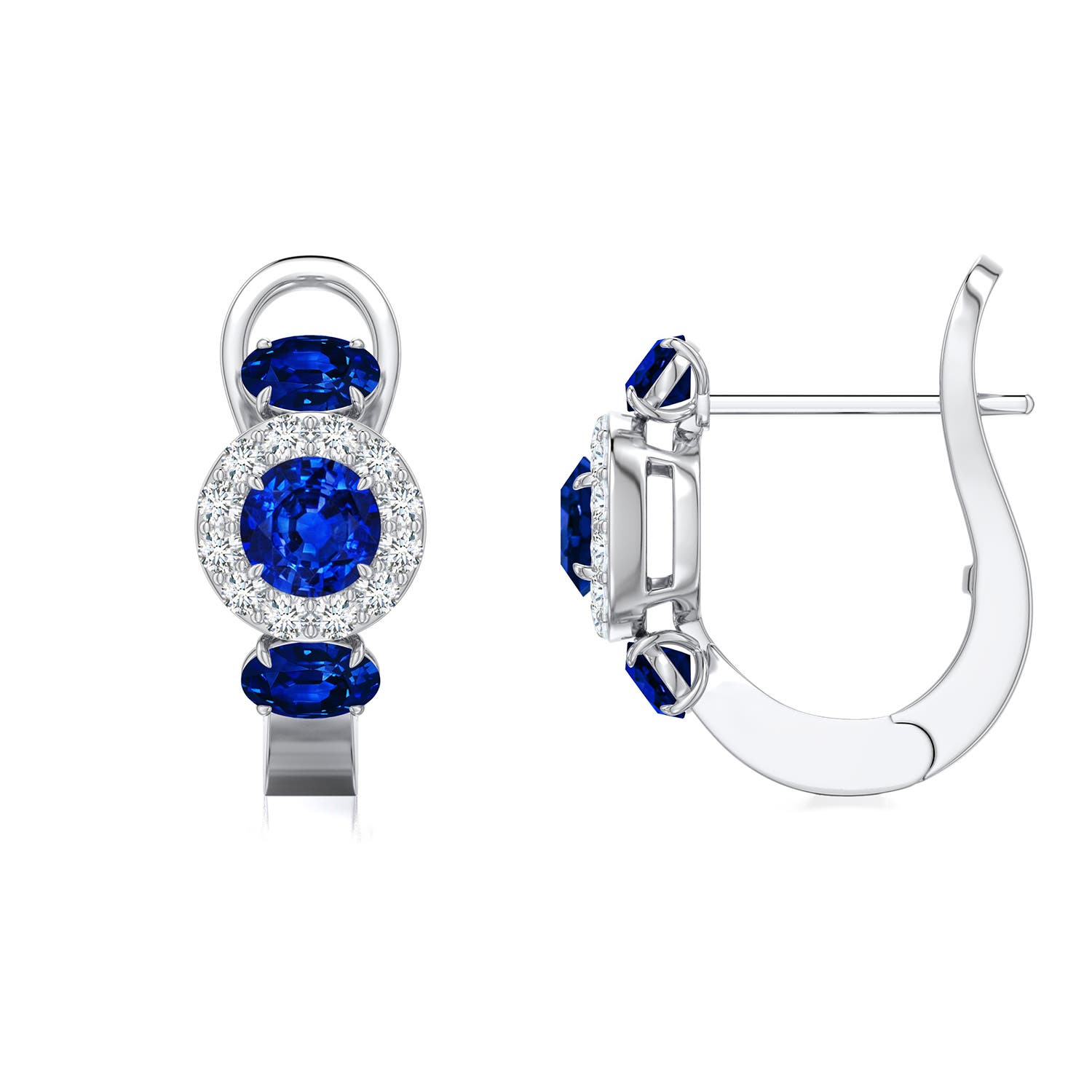 4mm Labgrown Claw Prong Round Lab-Grown Emerald Halo Earrings in White Gold