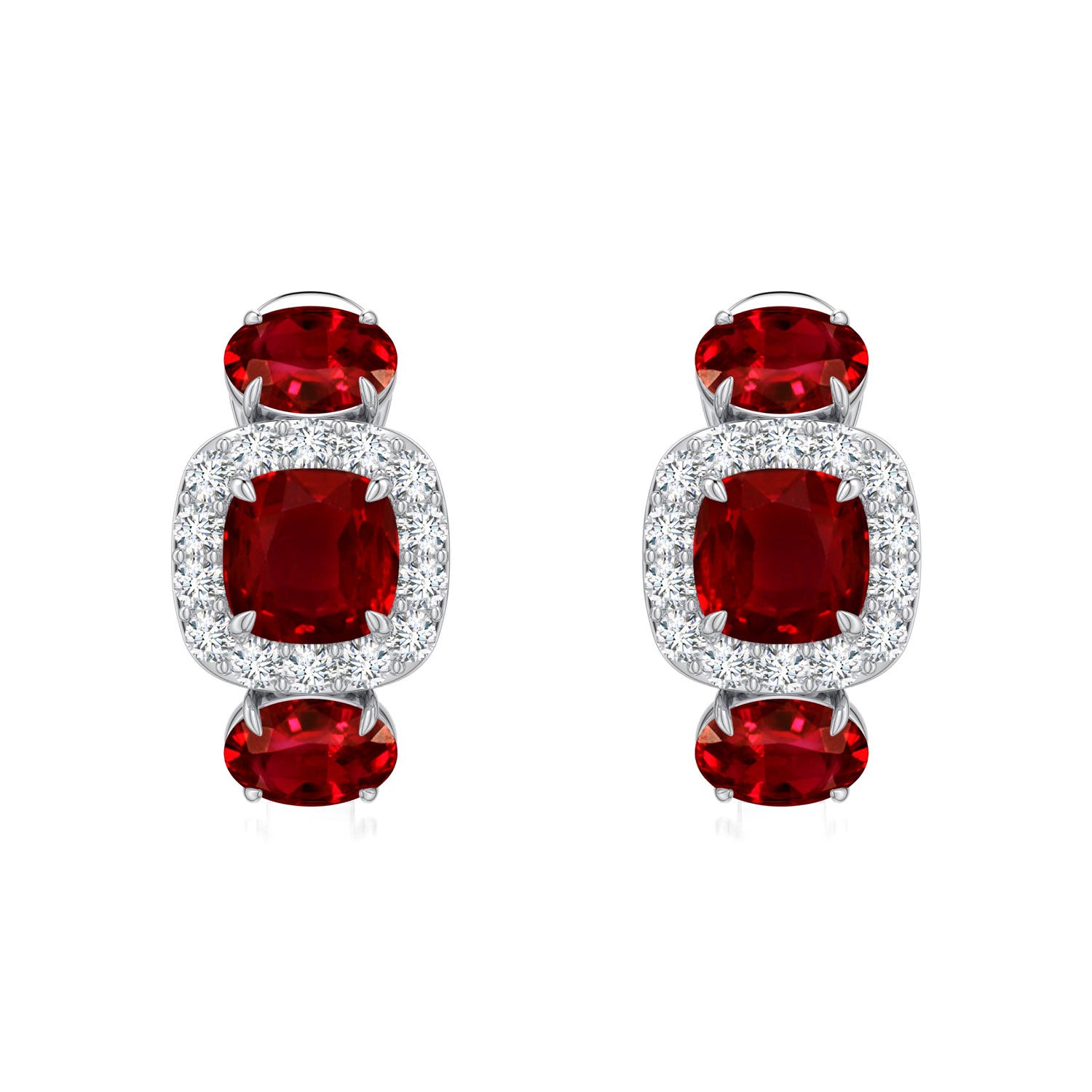 5mm Labgrown Claw Prong Cushion Lab-Grown Ruby Halo Earrings in White Gold