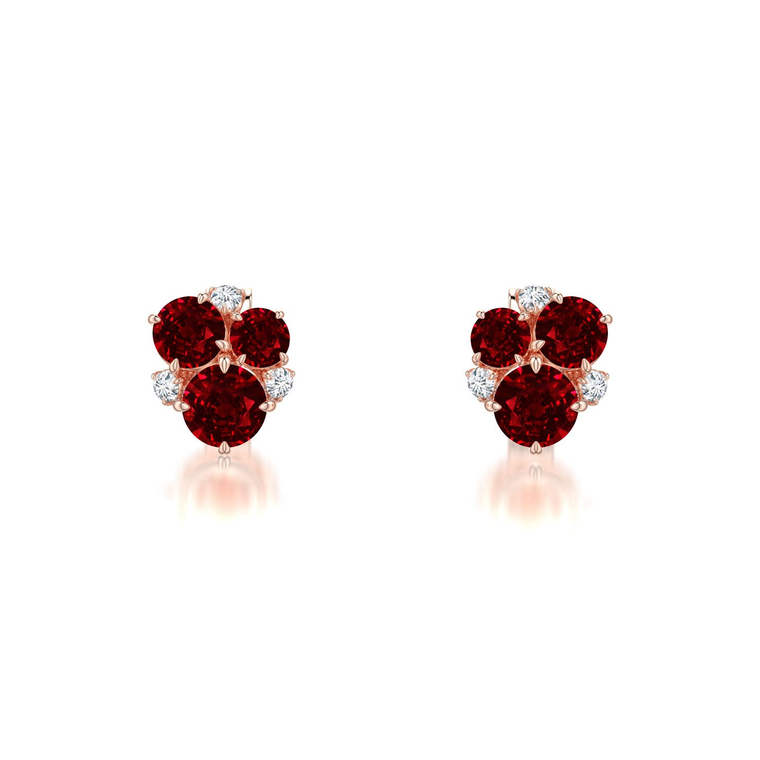 3.5mm Labgrown Multi-Size Round Lab-Grown Ruby Asymmetric Stud Earrings in Rose Gold