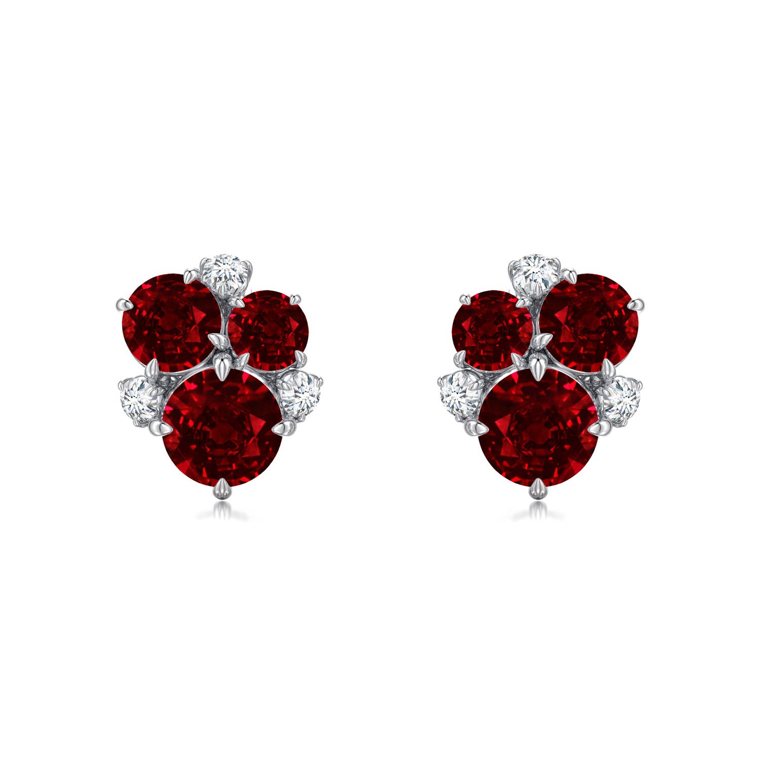 5mm Labgrown Multi-Size Round Lab-Grown Ruby Asymmetric Stud Earrings in P950 Platinum