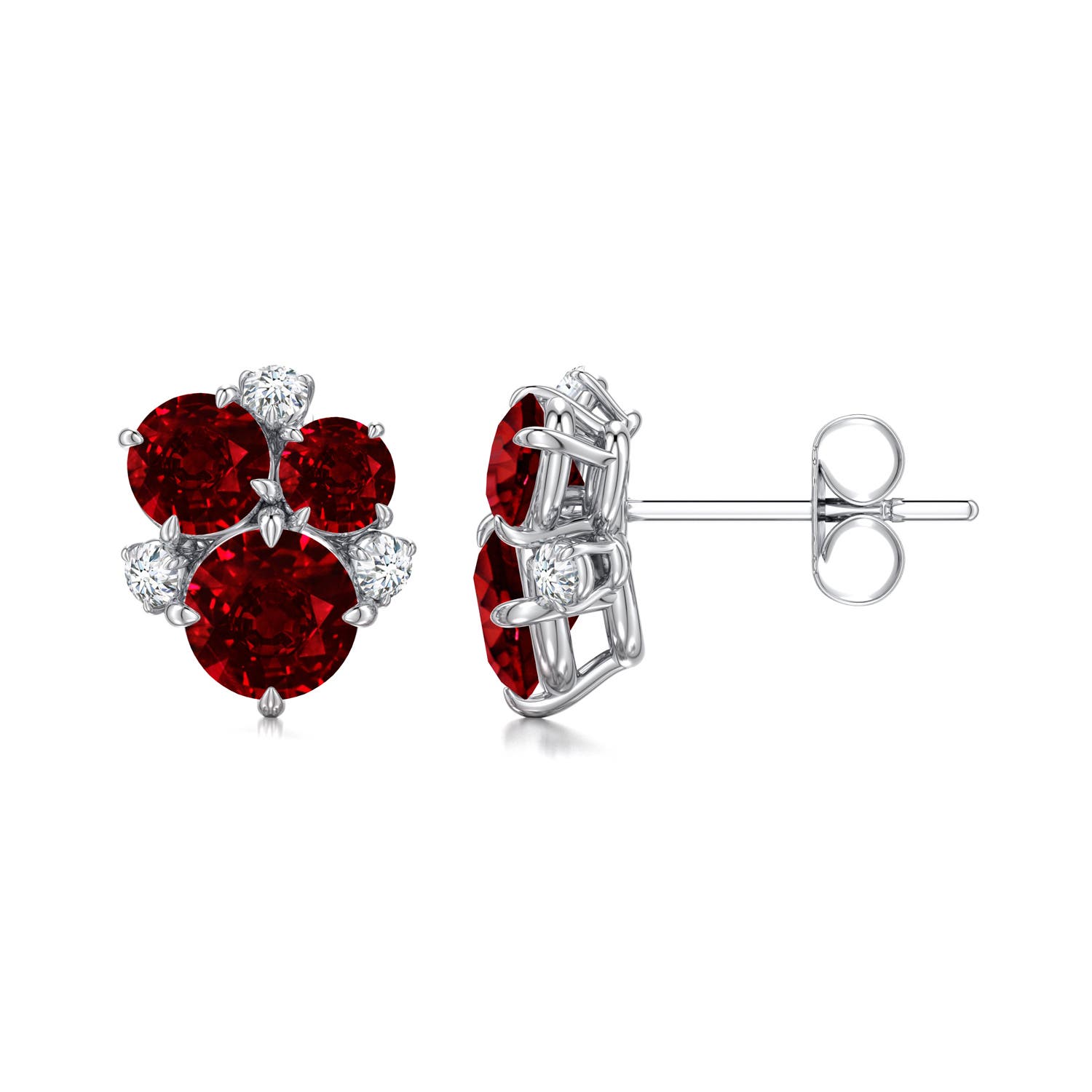 5mm Labgrown Multi-Size Round Lab-Grown Ruby Asymmetric Stud Earrings in P950 Platinum