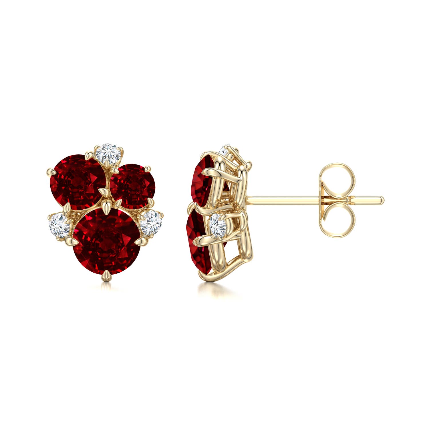 5mm Labgrown Multi-Size Round Lab-Grown Ruby Asymmetric Stud Earrings in Yellow Gold