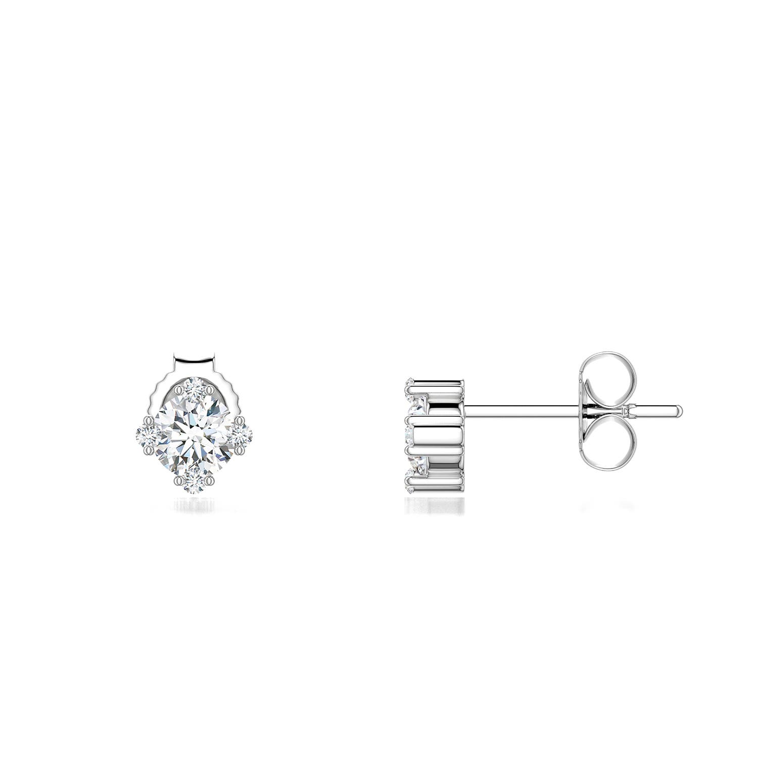 4mm FGVS Round Lab-Grown Diamond Stud Earrings with Accents in 18K White Gold