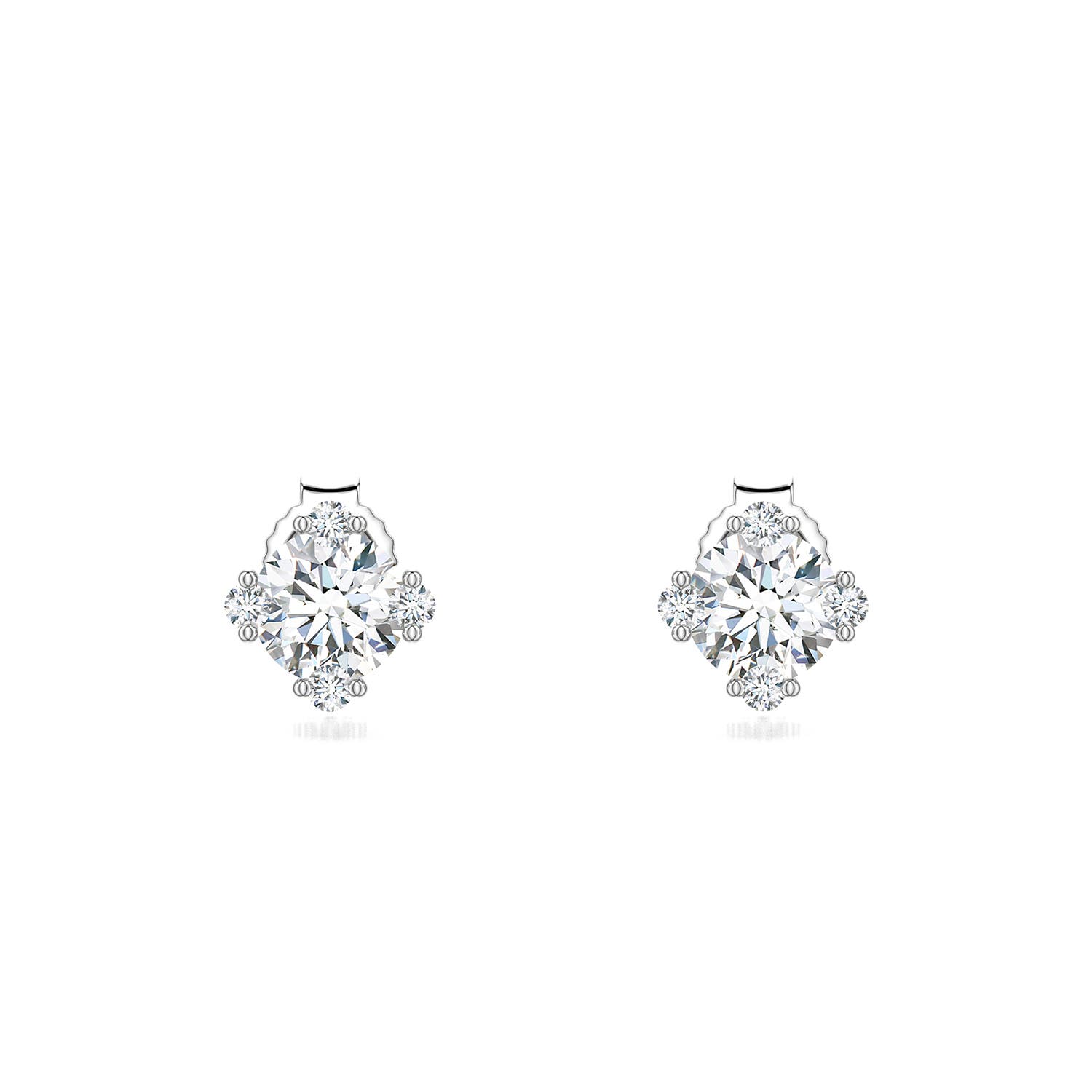 5mm FGVS Round Lab-Grown Diamond Stud Earrings with Accents in 18K White Gold