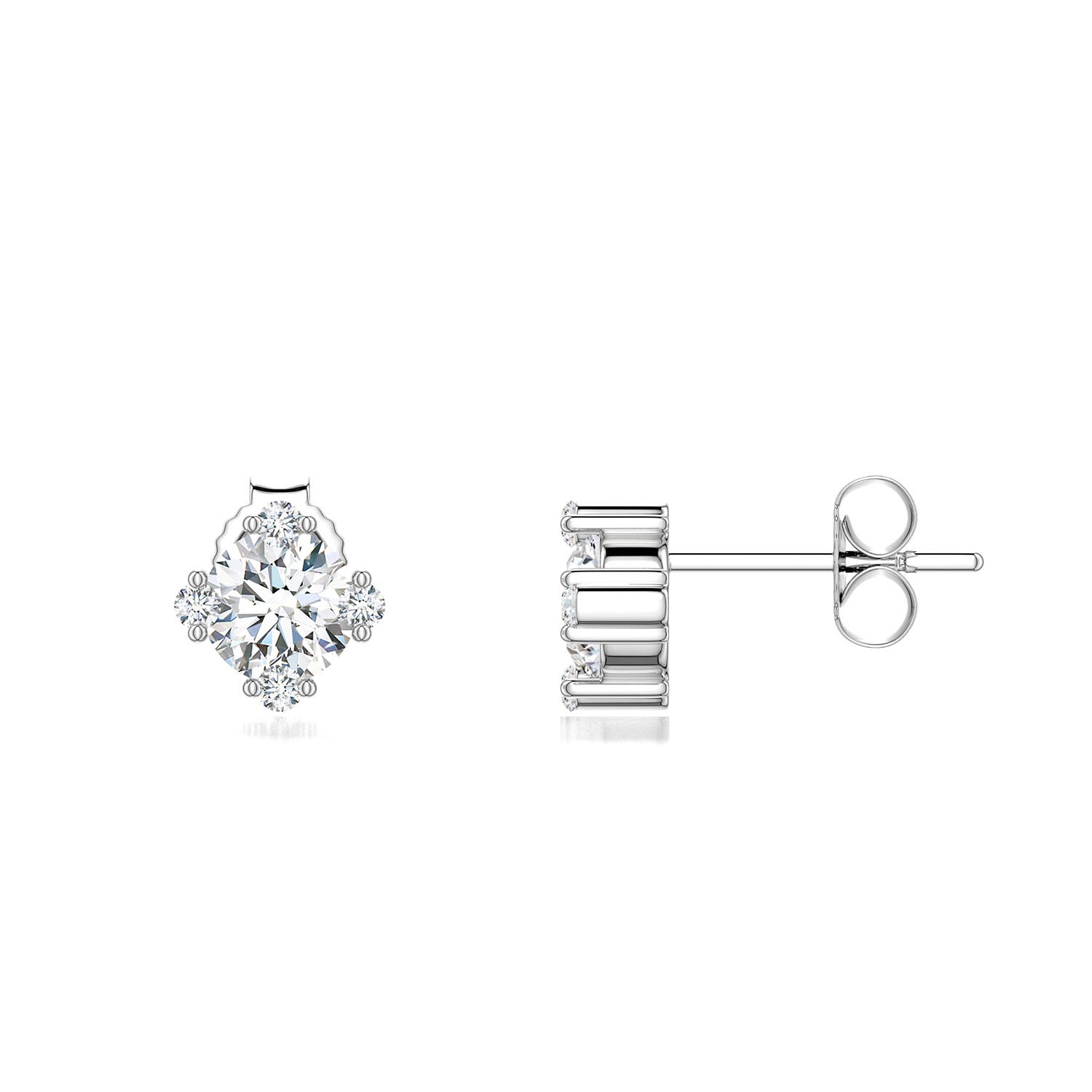 5mm FGVS Round Lab-Grown Diamond Stud Earrings with Accents in 18K White Gold