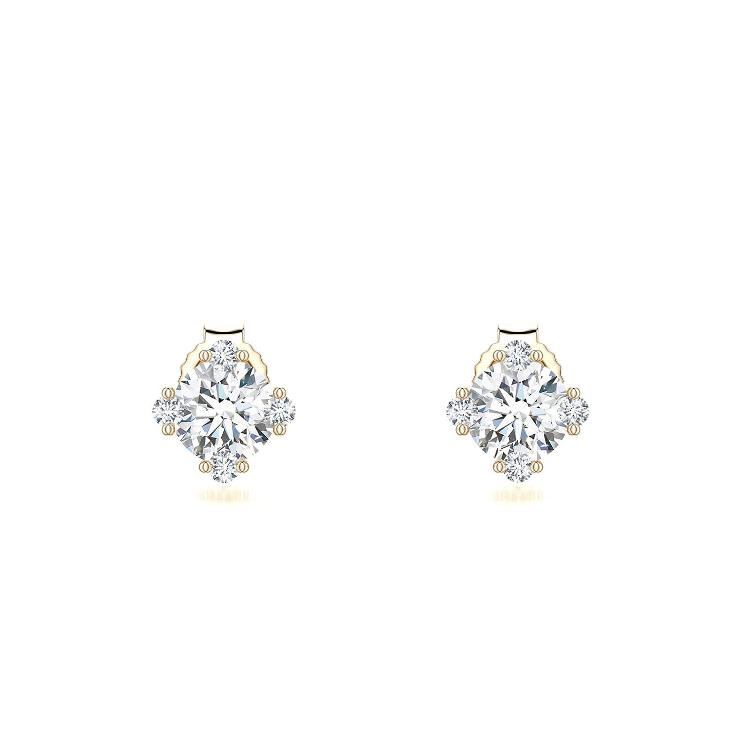 5mm FGVS Round Lab-Grown Diamond Stud Earrings with Accents in 18K Yellow Gold