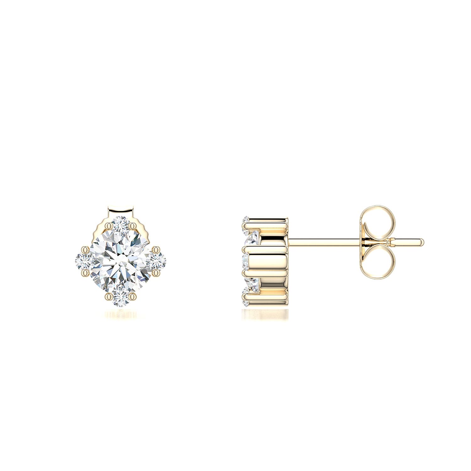 5mm FGVS Round Lab-Grown Diamond Stud Earrings with Accents in 18K Yellow Gold