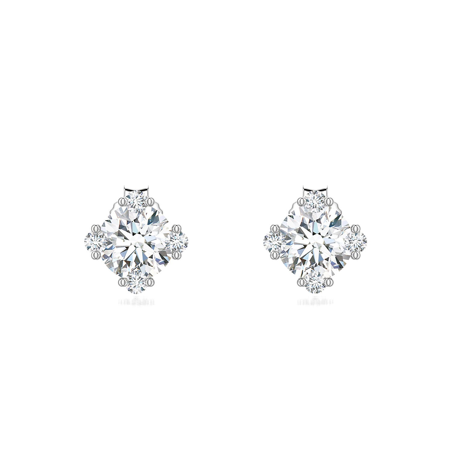 6mm FGVS Round Lab-Grown Diamond Stud Earrings with Accents in 18K White Gold