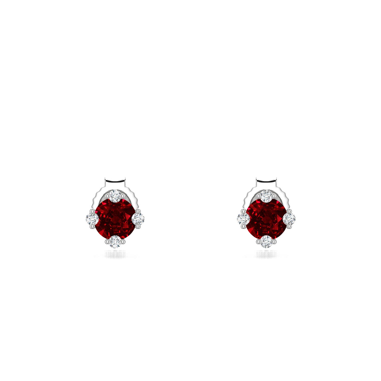 4mm Labgrown Round Lab-Grown Ruby Stud Earrings with Accents in S999 Silver