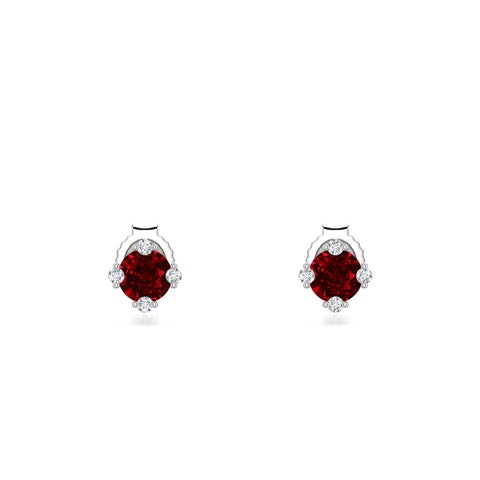 4mm Labgrown Round Lab-Grown Ruby Stud Earrings with Accents in S999 Silver