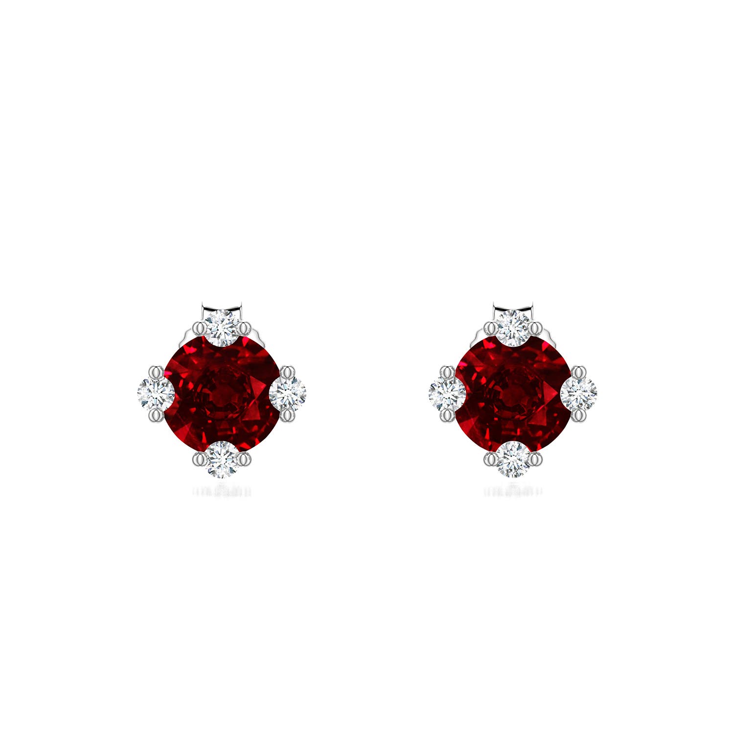 6mm Labgrown Round Lab-Grown Ruby Stud Earrings with Accents in White Gold