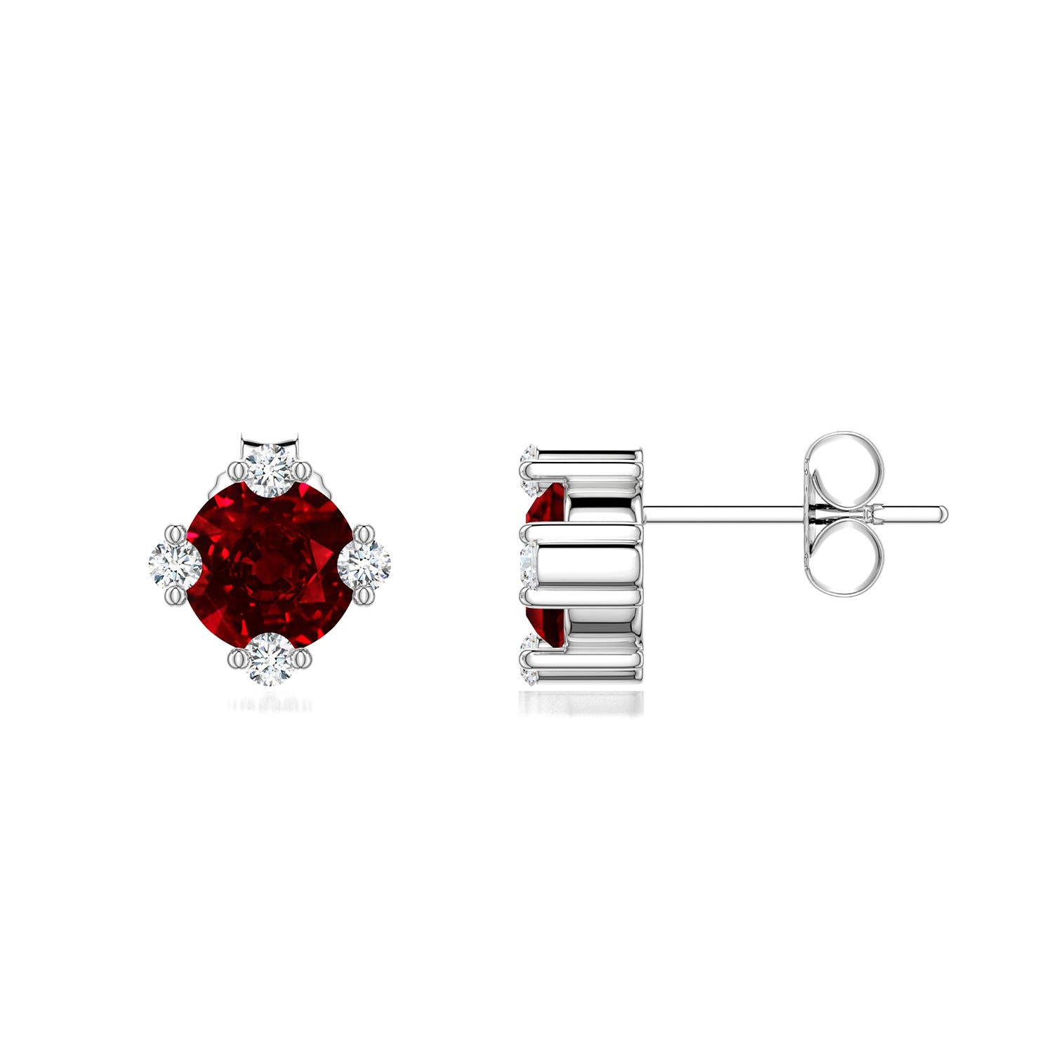 6mm Labgrown Round Lab-Grown Ruby Stud Earrings with Accents in White Gold - side 3
