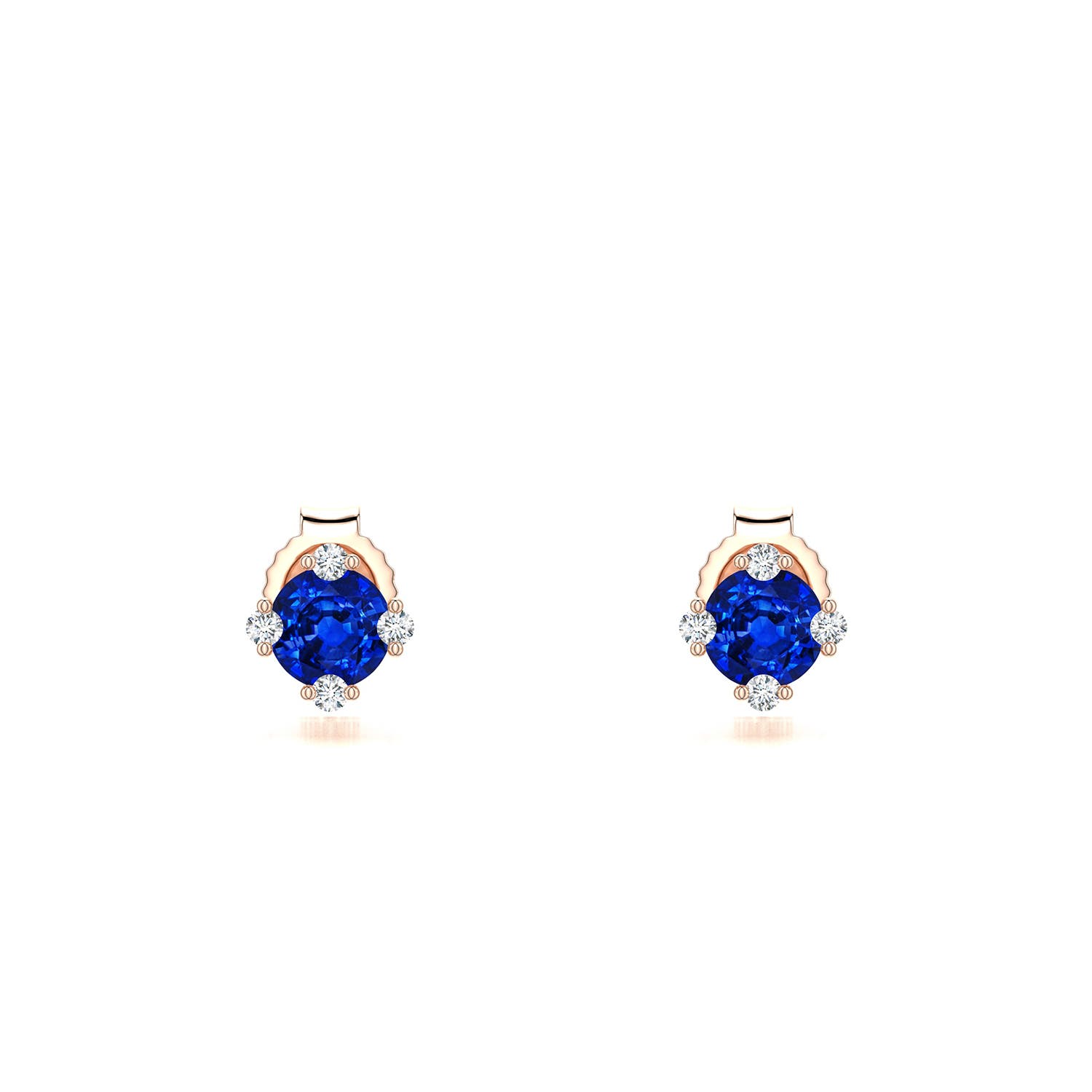 4mm Labgrown Round Lab-Grown Blue Sapphire Stud Earrings with Accents in Rose Gold
